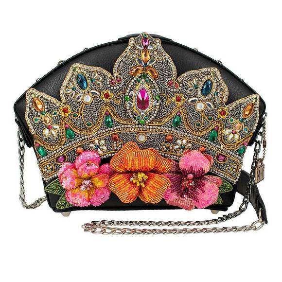 Mary Frances Princess Crossbody Crown Black Flower Jewelry Purse Handbag NEW